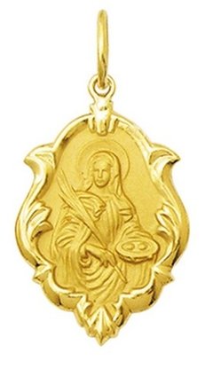 Medalha Santa Luzia Ouro 18k 2,5 Cm Grande