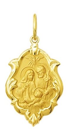 Pingente Medalha Sagrada Família De Ouro 18k 1,5 Cm