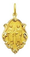 Pingente Medalha Cosme E Damião De Ouro 18k 1,5 Cm