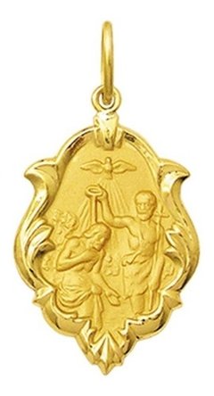 Medalha Batismo Em Ouro 18k 1,5 Cm Com Certificado Pingente Batizado Batismo De Ouro 18k Presente Lembrança