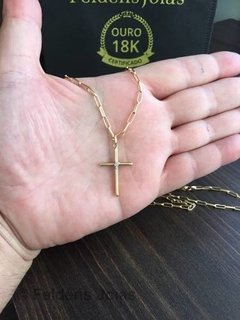 Cordão Corrente 70cm 3mm + Pingente Cruz Crucifixo Ouro 18k - comprar online