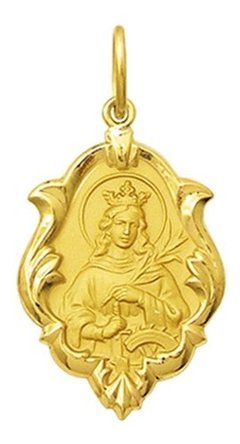 Pingente Medalha Nossa Santa Catarina De Ouro 18k 1,5 Cm