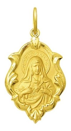 Medalha Coração De Maria Ouro 18k 2 Cm Com Certificado