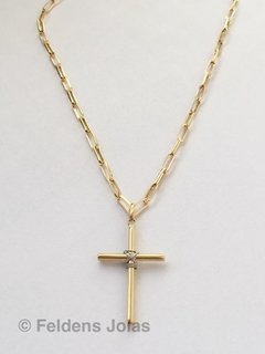 Cordão Corrente 70cm 3mm + Pingente Cruz Crucifixo Ouro 18k