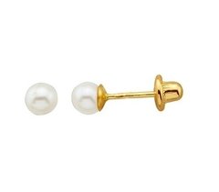 Brinco De Ouro Infantil 18k Perolas 3mm