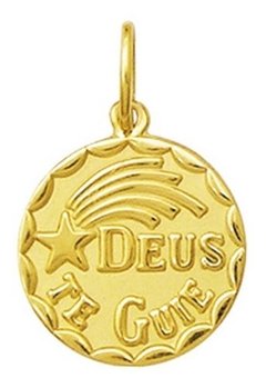 Medalha Deus Te Guie Em Ouro 18k 1,6 Cm Com Certificado