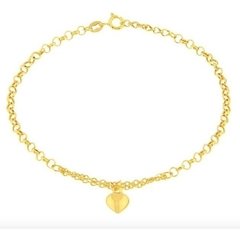 Pulseira De Ouro 18k Infantil Coração 1,5gr 14cm