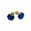 Brinco Ouro 18k Cor Azul Safira 6mm Cálice Solitário