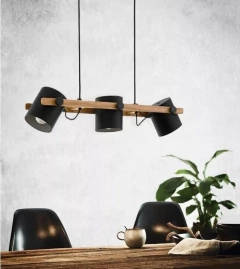 Colgante 3 Luces Madera Genova Negro Apto Led - comprar online