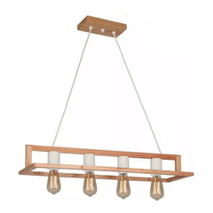 Colgante 4 Luces Iberico Madera Y Blanco Vintage Apto Led Cx - comprar online