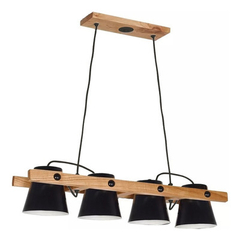 Colgante 4 Luces Madera Campana Negro Apto Led Deco Cx - comprar online