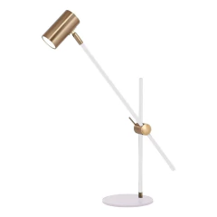 Lampara Velador Mesa Pouly Blanco Dorado Apto Led Deco - comprar online