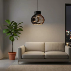 Lampara Colgante Munich Big Negro Madera Apto E27 Delu - Su Luz Deco