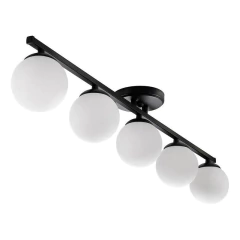 Plafon 5 Luces Barral Elyn Negro Globo 15cm Opal E27 Rosca