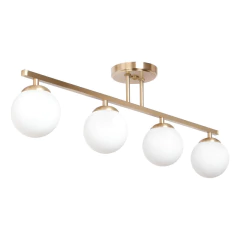 Plafon 4 Luces Barral Elyn Dorado Globo Opal Apto G9 Deco