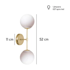 Aplique Medusa Spa 2 Luces Dorado Globo Opal 15cm Apto E27 - Su Luz Deco