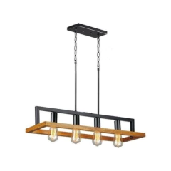 Colgante 4 Luces Woody 115 Madera Negro Industrial Apto Led en internet