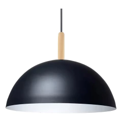 Colgante Media Esfera 40cm Negro Con Madera Apto Led Deco