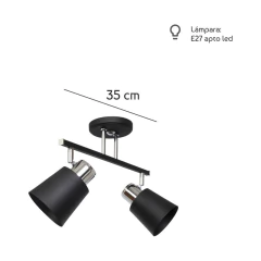 Plafon Barral 2 Luces Yencko Negro Cromo Apto Led E27 Deco - comprar online