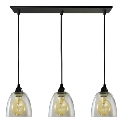 Colgante 3 Luces Vidrio Transparente Negro Deco Apto Led