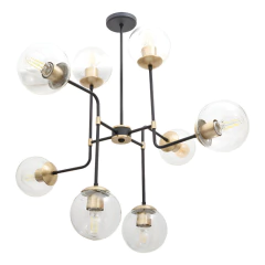 Araña Lautick 8 Luces Negro Dorado Trans Apto Led E27