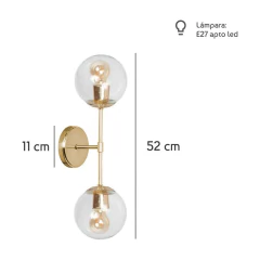 Aplique Medusa Spa 2 Luces Dorado Globo Transpante 15cm E27 en internet