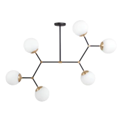 Araña Colgante Lyna 6 Luces Negro Dorado Opal Apto Led E27