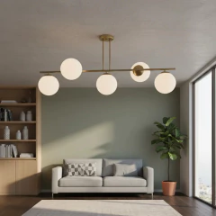 Plafon 5 Luces Barral Elyn De-cor Dorado Con Globo Opal E27 en internet
