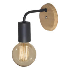 Aplique Vintage Imola Negro Con Simil Madera Apto Led Ap-168