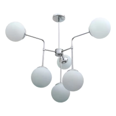 Araña Colgante Lautick 6 Luces Cromo Opal Apto Led E27
