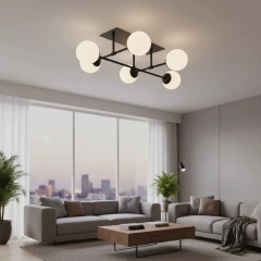 Plafon Medusa Elyn 6 Luces Negro Apto Led G9 Globo Opal - tienda online