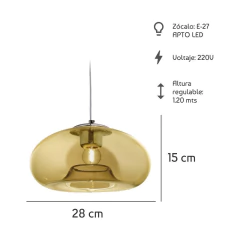 Lampara Colgante Ovni Ambar Diseño Apto Led E27 - comprar online