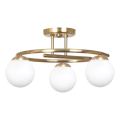 Plafon 3 Luces Espiral G Elyn Dorado Globo Opal Apto G9