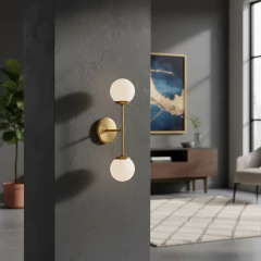 Aplique 2 Luces Dorado Globo Opal Apto Led G9 Medusa Elyn - Su Luz Deco