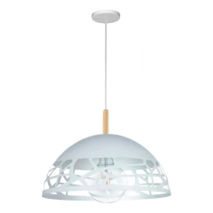 Colgante Semi Esfera Calado Oviedo Blanco Con Madera E27 - comprar online