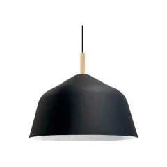 Colgante Campana 40cm Blanca Con Madera Apto Led E27 Fz - Su Luz Deco