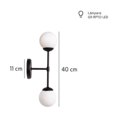 Aplique 2 Luces Negro Globo Opal Apto Led G9 Medusa Deco - comprar online