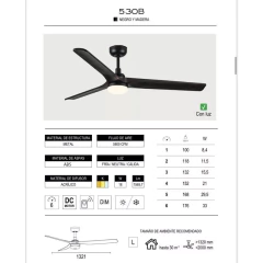Ventilador De Techo Madera Oscura 530b Control Remoto Laft - Su Luz Deco
