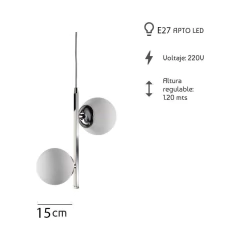 Colgante 2 Luces Vertical Elyn E27 Cromo Globo Opal 15cm en internet