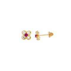 BRINCO INFANTIL FLOR COM ZIRCONIAS EM OURO 18K