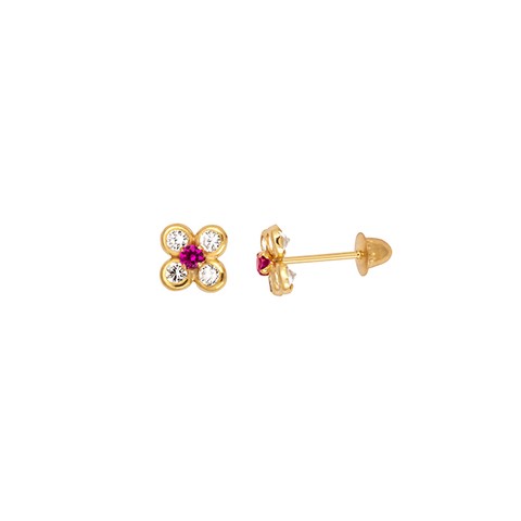 BRINCO INFANTIL FLOR COM ZIRCONIAS EM OURO 18K