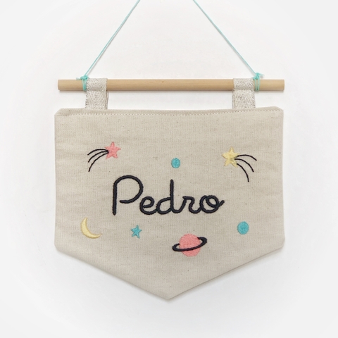 Banderola Saturno Negro, coral & turquesa