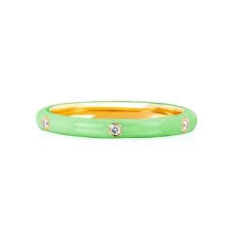 Anel Aliança Esmalte Mint c/ 6 Zirconias - Coleção Esmaltados