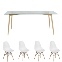 Mesa de Vidrio 140x80 + 4 sillas eames color BLANCO