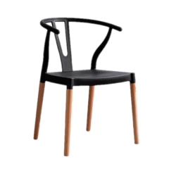 Silla Wishbone apilable de PVC blanco con patas de madera clara