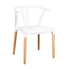 Silla Wishbone apilable de PVC blanco con patas de madera clara