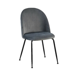 Silla Thea Alta tapizada en pana gris con base metálica negra y patas delgadas
