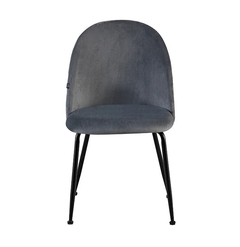 Silla Thea Alta tapizada en pana gris con base metálica negra y patas delgadas