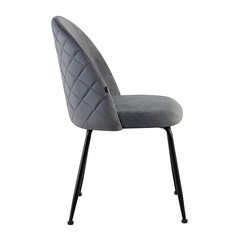 Silla Thea Alta tapizada en pana gris con base metálica negra y patas delgadas