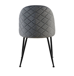 Silla Thea Alta tapizada en pana gris con base metálica negra y patas delgadas